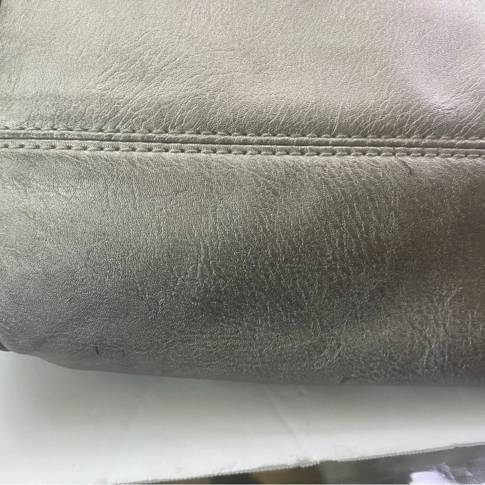 Gray Metallic Distressed Hobo Bag with Soft Leather Finish
